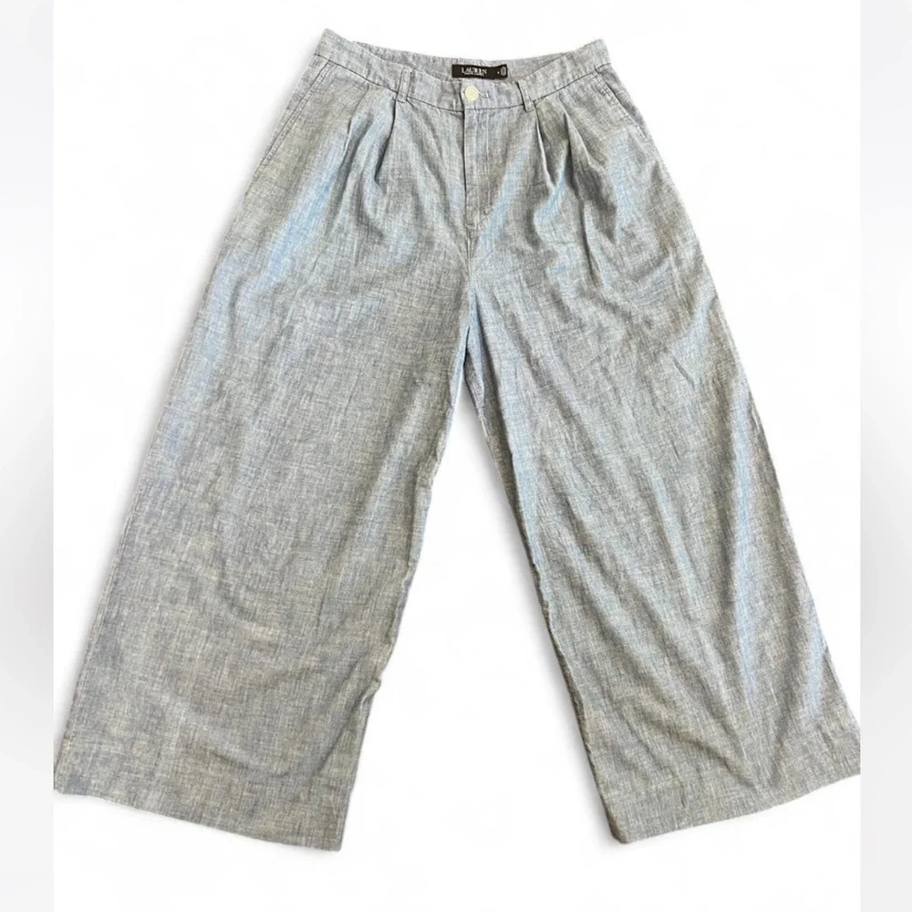 Ralph Lauren Black Label Pleated Wide Leg Chambray Pants Size 8 - Picture 4 of 9